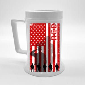 RED Remeber Everyone Deployed Support Military Troops Beer Stein