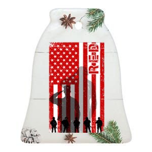 RED Remeber Everyone Deployed Support Military Troops Ceramic Bell Ornament