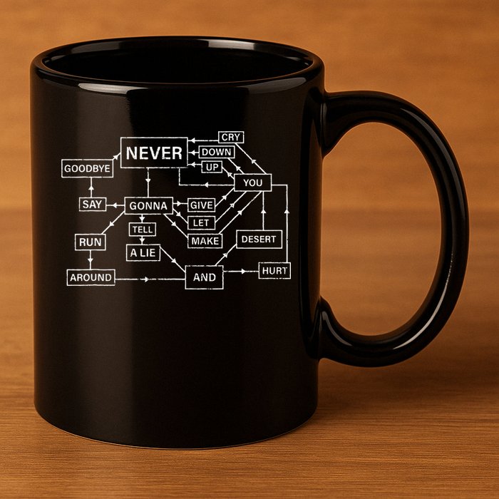 Rick Roll Flowchart Internet Meme Funny 80s Music Nerd 11oz C Handle Ceramic Mug