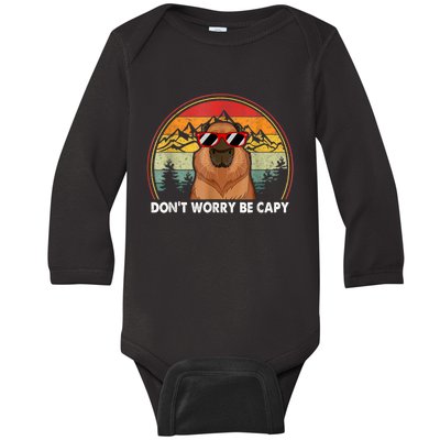 Retro Rodent Funny Capybara Dont Be Worry Be Capy Baby Long Sleeve Bodysuit