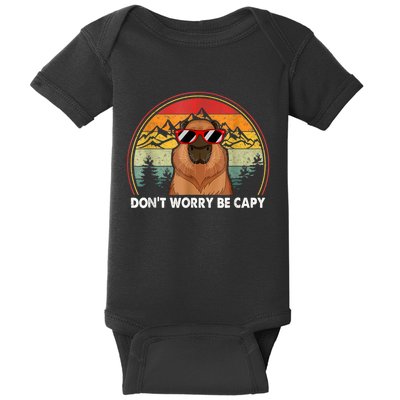 Retro Rodent Funny Capybara Dont Be Worry Be Capy Baby Bodysuit