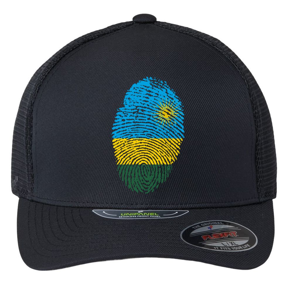 Rwanda Rwandan Flag Patriotic Pride Heritage Gift Flexfit Unipanel Trucker Cap