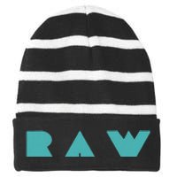 Raw Raw Foods Vegan Vegetarian Striped Beanie with Solid Band