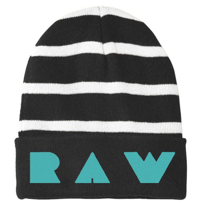 Raw Raw Foods Vegan Vegetarian Striped Beanie with Solid Band