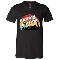 Retro Rolling Fatties Cat Funny Cat V-Neck T-Shirt