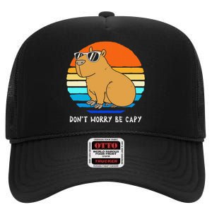 Retro Rodent Funny Capybara Dont Be Worry Be Capy High Crown Mesh Back Trucker Hat