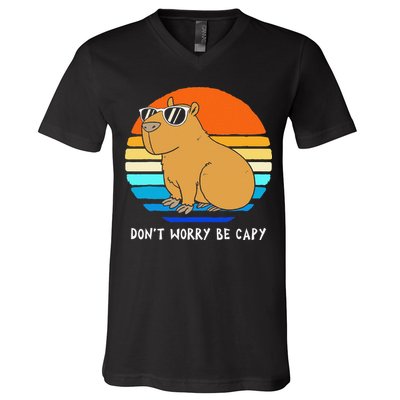 Retro Rodent Funny Capybara Dont Be Worry Be Capy V-Neck T-Shirt