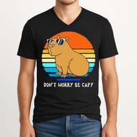 Retro Rodent Funny Capybara Dont Be Worry Be Capy V-Neck T-Shirt