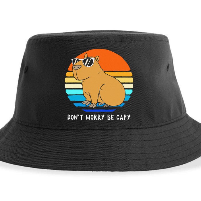 Retro Rodent Funny Capybara Dont Be Worry Be Capy Sustainable Bucket Hat