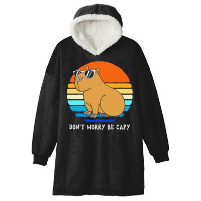 Retro Rodent Funny Capybara Dont Be Worry Be Capy Hooded Wearable Blanket
