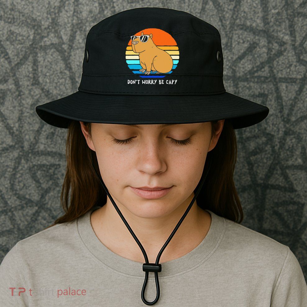 Retro Rodent Funny Capybara Dont Be Worry Be Capy Bucket Hat