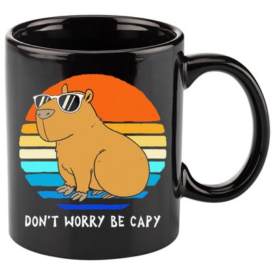 Retro Rodent Funny Capybara Dont Be Worry Be Capy 11oz C Handle Ceramic Mug