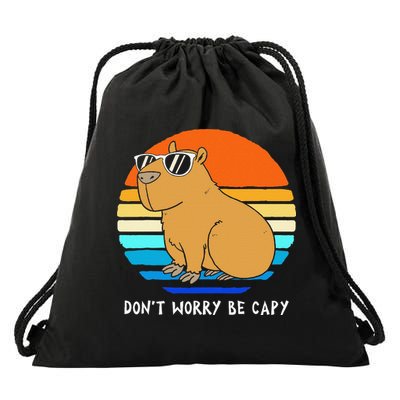 Retro Rodent Funny Capybara Dont Be Worry Be Capy Drawstring Bag
