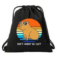 Retro Rodent Funny Capybara Dont Be Worry Be Capy Drawstring Bag