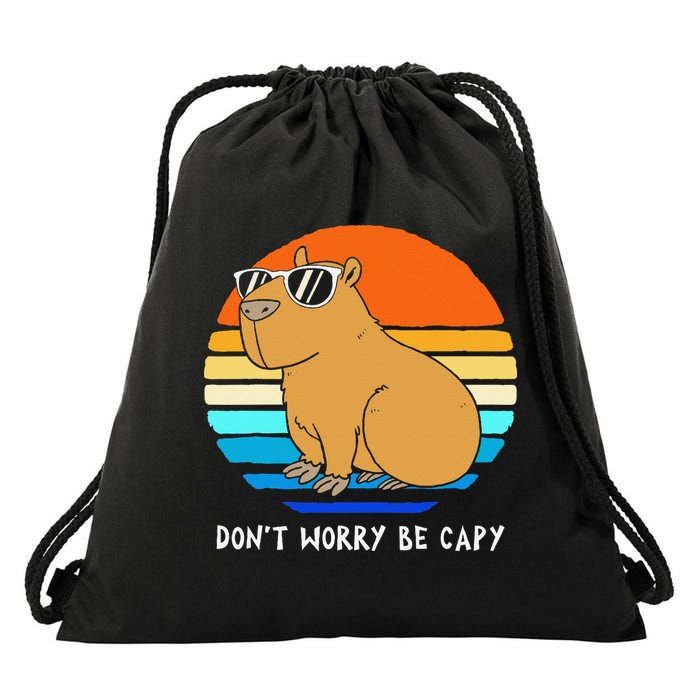 Retro Rodent Funny Capybara Dont Be Worry Be Capy Drawstring Bag