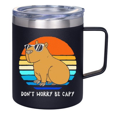 Retro Rodent Funny Capybara Dont Be Worry Be Capy 12oz Stainless Steel Coffee Mug
