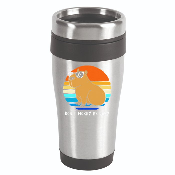 Retro Rodent Funny Capybara Dont Be Worry Be Capy 16oz Travel Tumbler