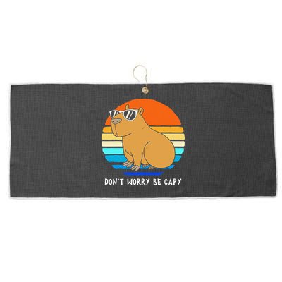 Retro Rodent Funny Capybara Dont Be Worry Be Capy Large Microfiber Waffle Golf Towel