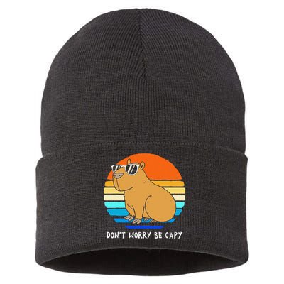 Retro Rodent Funny Capybara Dont Be Worry Be Capy Sustainable Knit Beanie