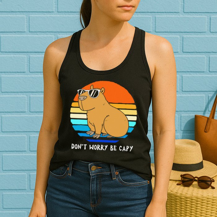 Retro Rodent Funny Capybara Dont Be Worry Be Capy Womens Tank Top