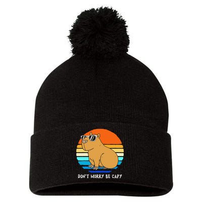 Retro Rodent Funny Capybara Dont Be Worry Be Capy Pom Pom 12in Knit Beanie