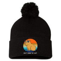 Retro Rodent Funny Capybara Dont Be Worry Be Capy Pom Pom 12in Knit Beanie