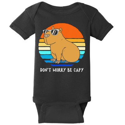 Retro Rodent Funny Capybara Dont Be Worry Be Capy Baby Bodysuit