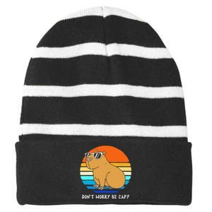 Retro Rodent Funny Capybara Dont Be Worry Be Capy Striped Beanie with Solid Band