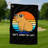 Retro Rodent Funny Capybara Dont Be Worry Be Capy Golf Towel
