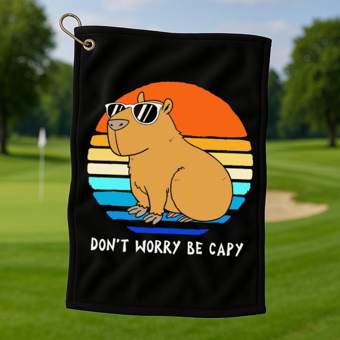 Retro Rodent Funny Capybara Dont Be Worry Be Capy Golf Towel