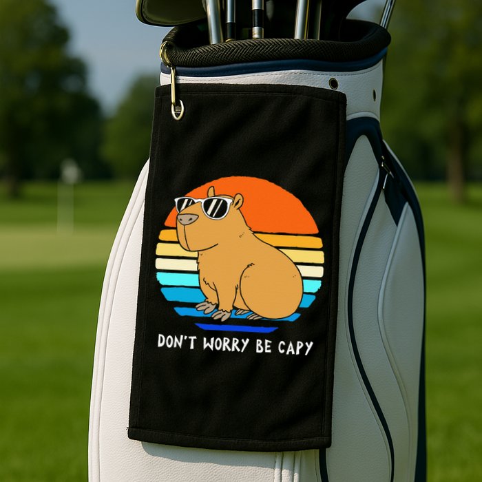 Retro Rodent Funny Capybara Dont Be Worry Be Capy Golf Towel