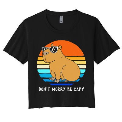 Retro Rodent Funny Capybara Dont Be Worry Be Capy Crop Top