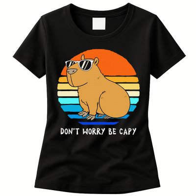 Retro Rodent Funny Capybara Dont Be Worry Be Capy Womens T-Shirt