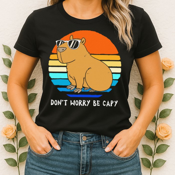 Retro Rodent Funny Capybara Dont Be Worry Be Capy Womens T-Shirt