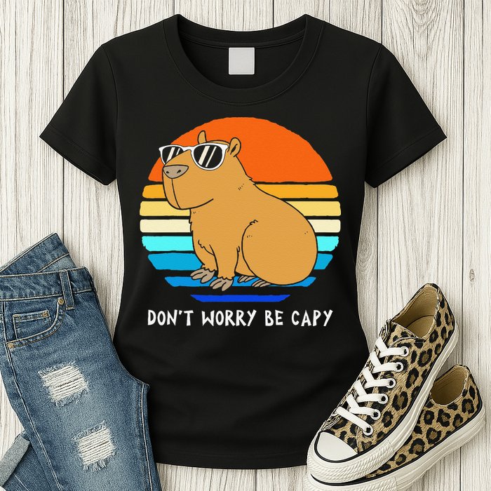 Retro Rodent Funny Capybara Dont Be Worry Be Capy Womens T-Shirt