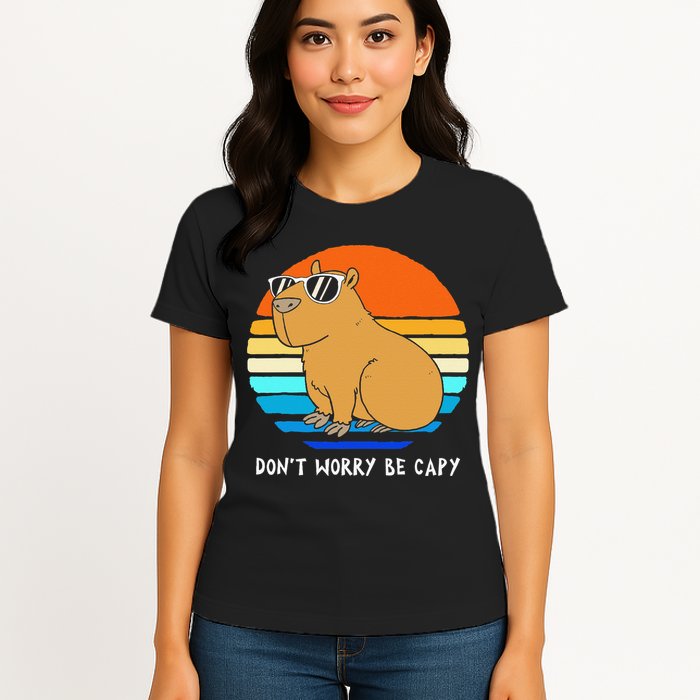 Retro Rodent Funny Capybara Dont Be Worry Be Capy Womens T-Shirt