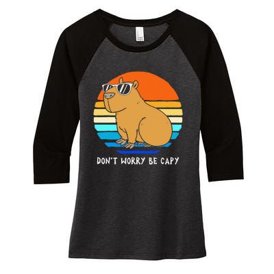 Retro Rodent Funny Capybara Dont Be Worry Be Capy Women's Tri-Blend 3/4-Sleeve Raglan Shirt