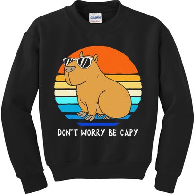 Retro Rodent Funny Capybara Dont Be Worry Be Capy Kids Sweatshirt