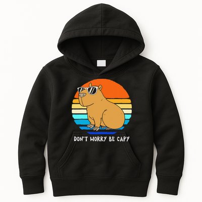 Retro Rodent Funny Capybara Dont Be Worry Be Capy Kids Hoodie
