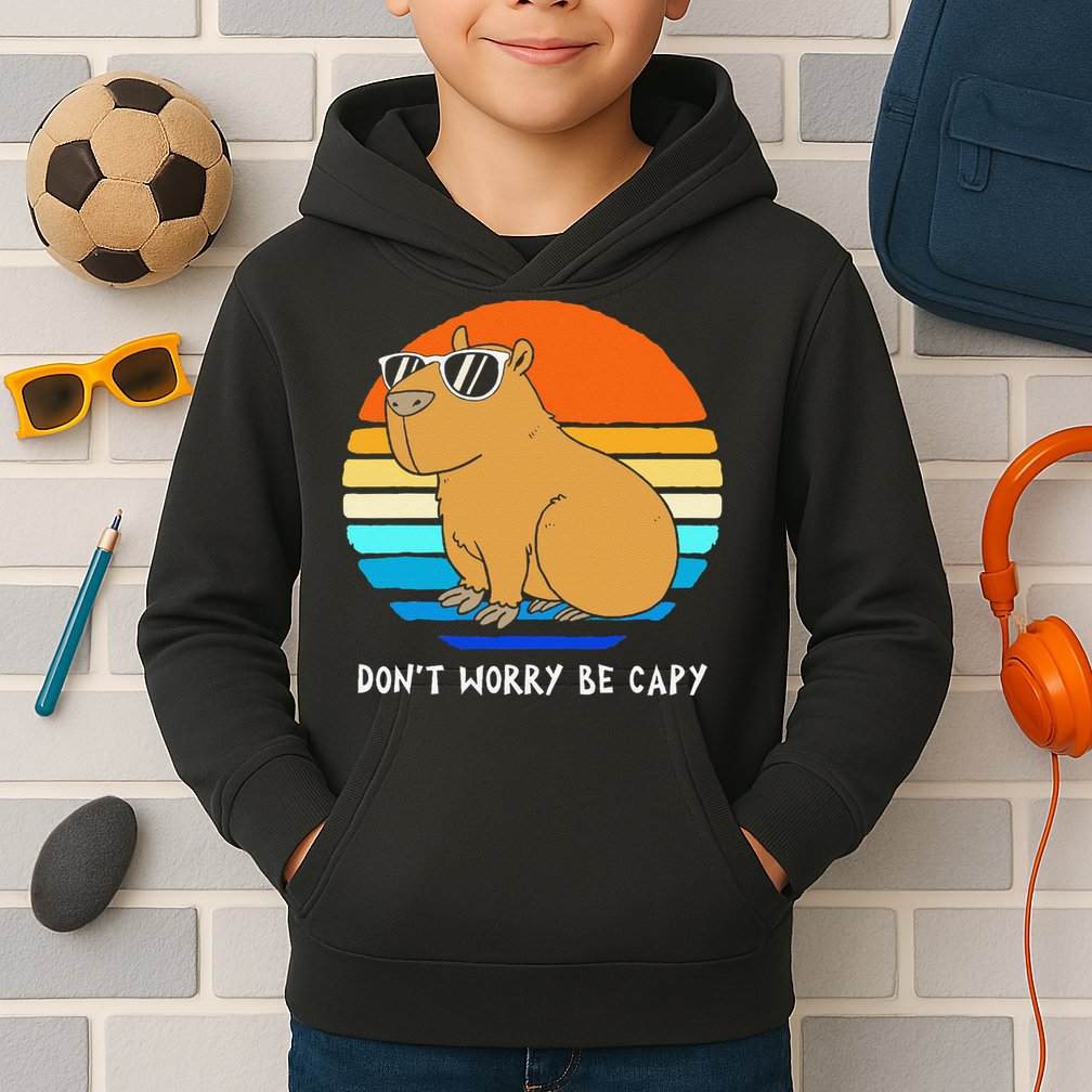Retro Rodent Funny Capybara Dont Be Worry Be Capy Kids Hoodie