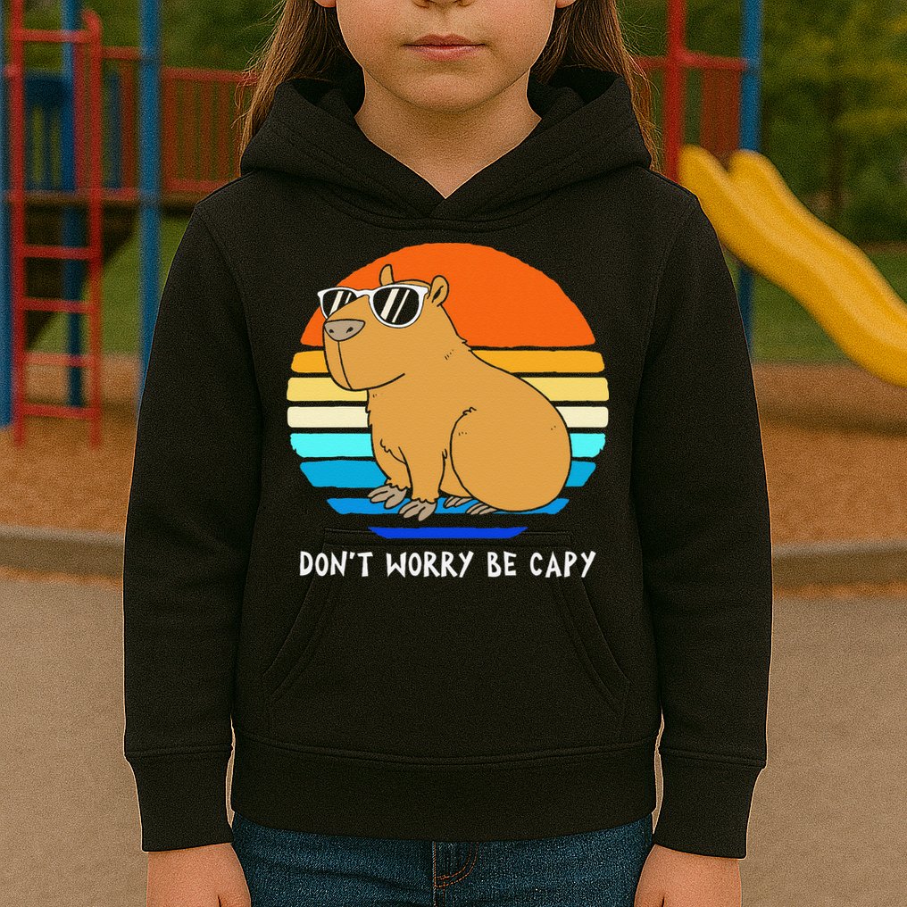 Retro Rodent Funny Capybara Dont Be Worry Be Capy Kids Hoodie