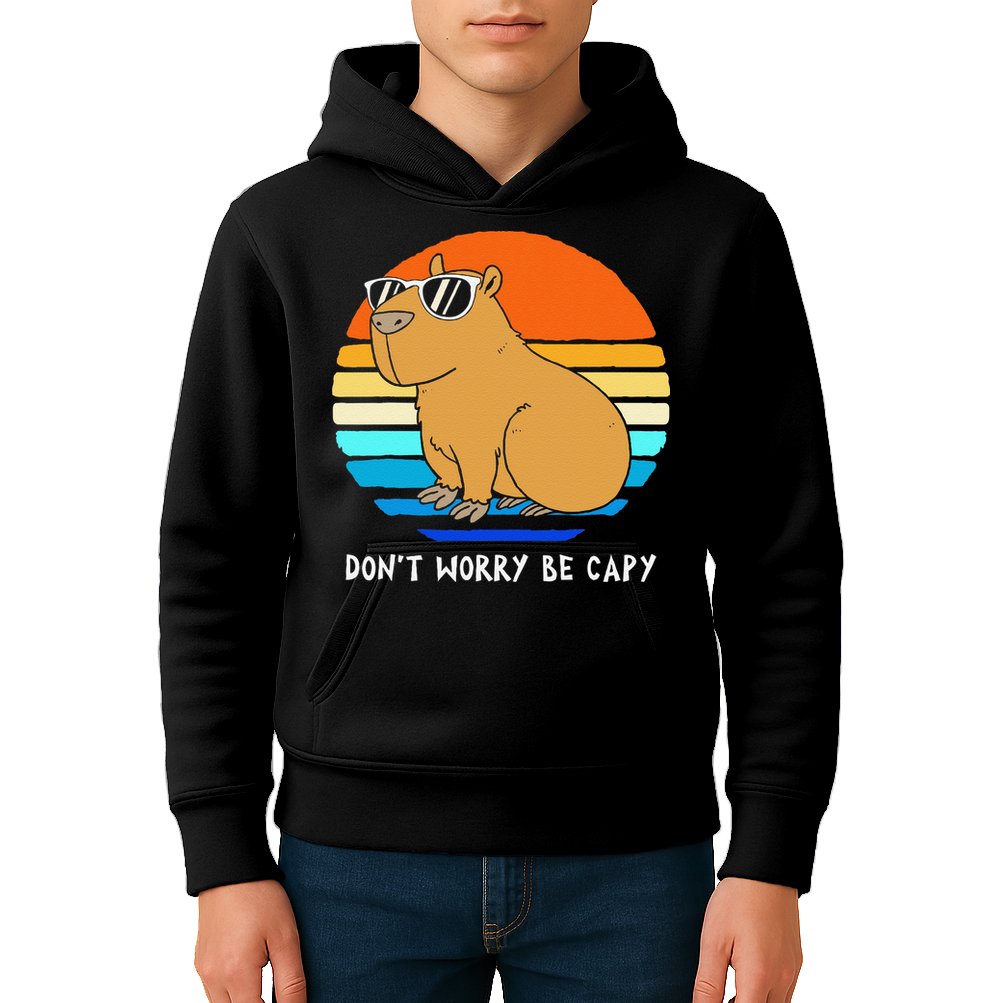 Retro Rodent Funny Capybara Dont Be Worry Be Capy Kids Hoodie