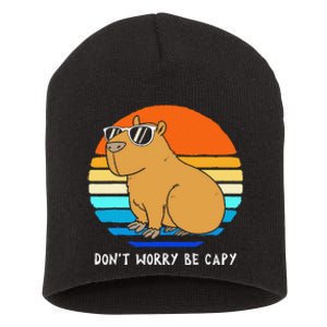 Retro Rodent Funny Capybara Dont Be Worry Be Capy Short Acrylic Beanie