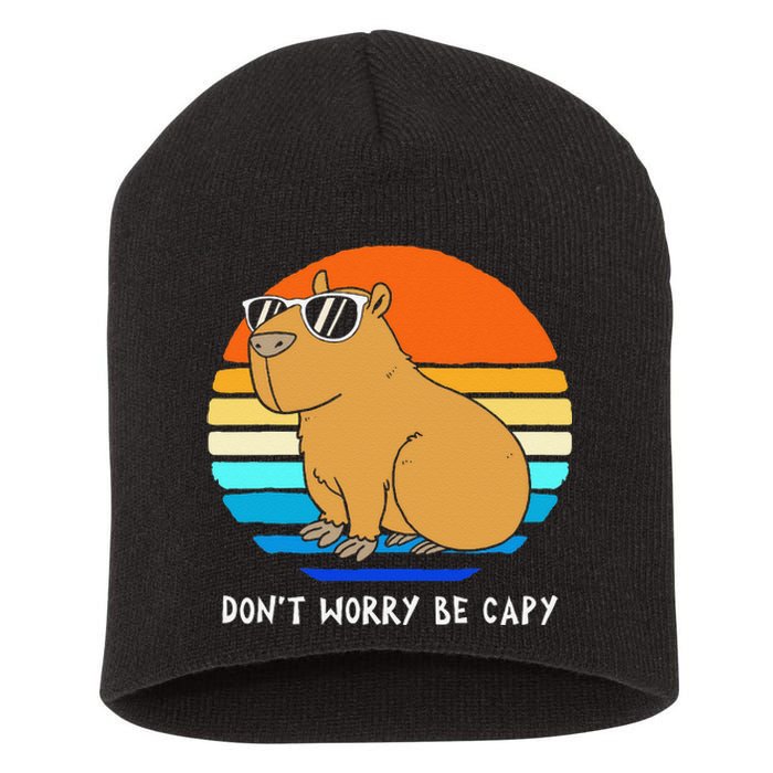 Retro Rodent Funny Capybara Dont Be Worry Be Capy Short Acrylic Beanie