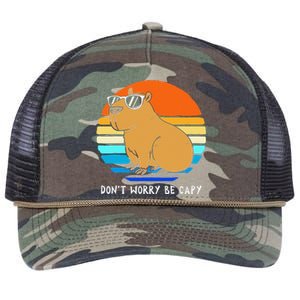 Retro Rodent Funny Capybara Dont Be Worry Be Capy Retro Rope Trucker Hat Cap