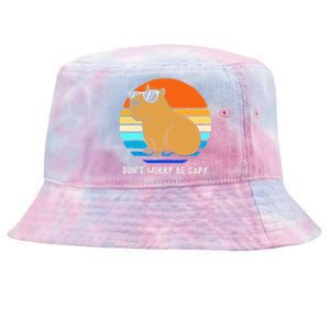 Retro Rodent Funny Capybara Dont Be Worry Be Capy Tie-Dyed Bucket Hat