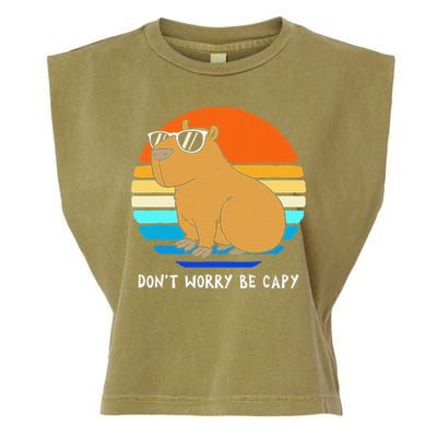 Retro Rodent Funny Capybara Dont Be Worry Be Capy Garment-Dyed Women's Muscle Tee