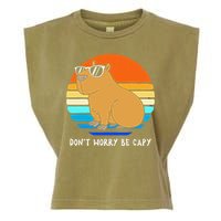 Retro Rodent Funny Capybara Dont Be Worry Be Capy Garment-Dyed Women's Muscle Tee