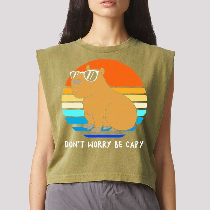 Retro Rodent Funny Capybara Dont Be Worry Be Capy Garment-Dyed Women's Muscle Tee