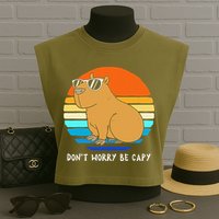 Retro Rodent Funny Capybara Dont Be Worry Be Capy Garment-Dyed Women's Muscle Tee